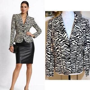 Calvin Klein Animal Print Blazer Zebra Linen Blend Chic Statement Jacket~12💛